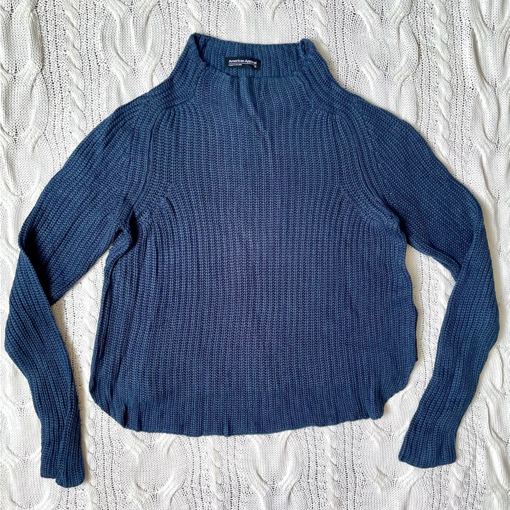 American Apparel Ribbed Blue Sweater XS Chunky Knit Made in USA